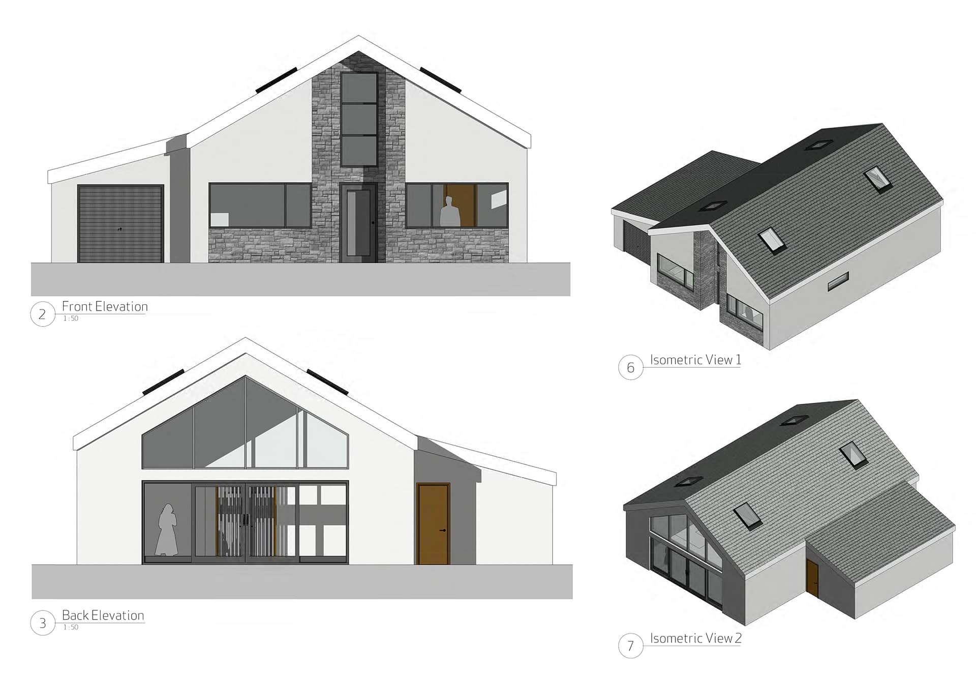 New housing, Godreaman, Wales - Bungalow elevations