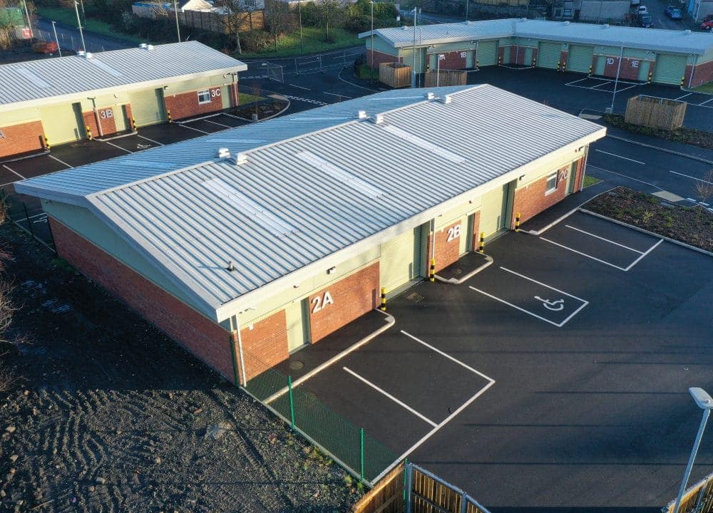 Lawns Industrial Estate, Rhymney, Wales - Drone footage of industrial units - View 3