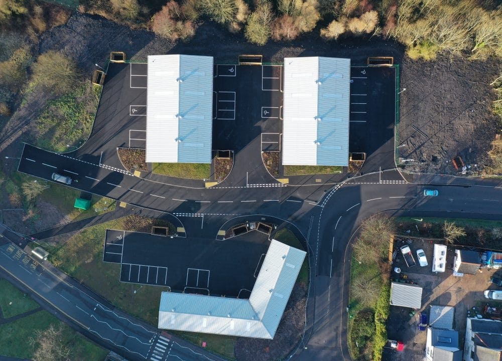 Lawns Industrial Estate, Rhymney, Wales - Drone footage of industrial units - View 2