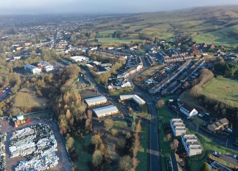 Lawns Industrial Estate, Rhymney, Wales - Drone footage of industrial units